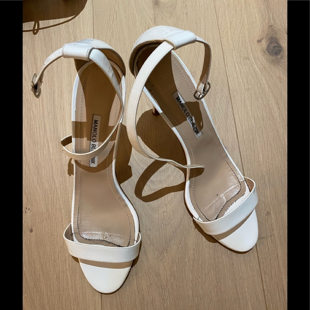 Manolo sandals, white patent leather